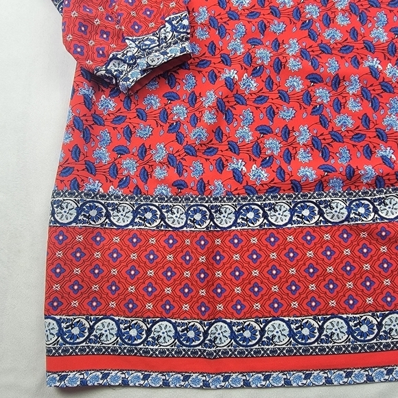 Loft petite red with border trim long sleeve shift dress - Picture 3 of 7